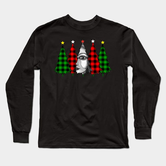 Black and white woman's portrait in christma's tree Long Sleeve T-Shirt by ESSED